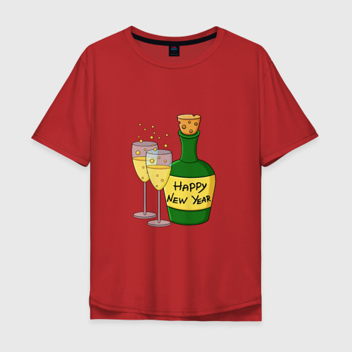 Мужская футболка хлопок Oversize с принтом Новогоднее шампанское, вид спереди #2