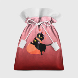 Подарочный 3D мешок Пара черных котов и красное сердце