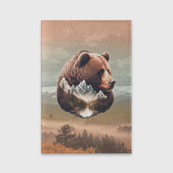 Обложка для паспорта матовая кожа Портрет медведя в технике двойной экспозиции