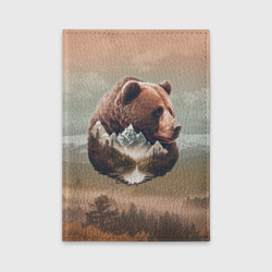 Обложка для автодокументов Портрет медведя в технике двойной экспозиции