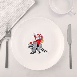 Набор: тарелка + кружка Санта верхом на еноте - фото 2