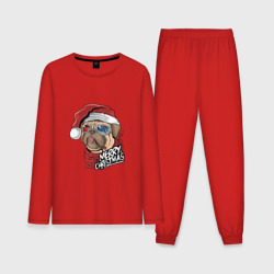 Мужская пижама с лонгсливом хлопок Pug merry christmas