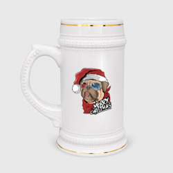 Кружка пивная Pug merry christmas