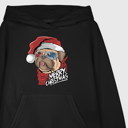 Детская толстовка хлопок Pug merry christmas, цвет черный - фото 3