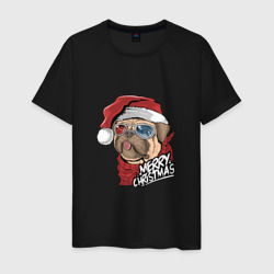 Мужская футболка хлопок Pug merry christmas