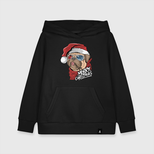 Детская толстовка хлопок Pug merry christmas, цвет черный