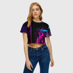 Женская футболка Crop-top 3D Фиолетовые линии и нейроны - фото 2