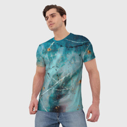 Мужская футболка 3D Абстрактный светло-синий туман, краски и царапины - фото 2