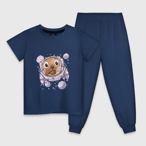 Детская пижама хлопок с принтом Собака мопс космонавт, вид спереди #2