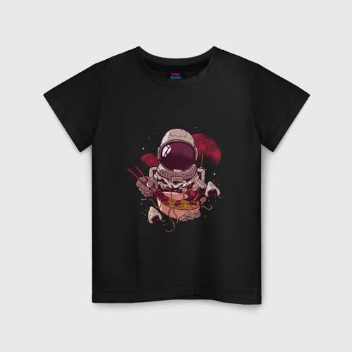Детская футболка хлопок Космонавт и рамен, цвет черный