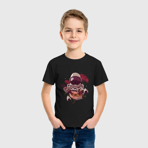 Детская футболка хлопок Космонавт и рамен, цвет черный - фото 3