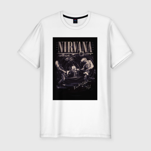 Мужская футболка хлопок Slim с принтом Nirvana 4 live, вид спереди #2