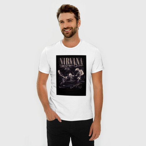 Мужская футболка хлопок Slim с принтом Nirvana 4 live, фото на моделе #1
