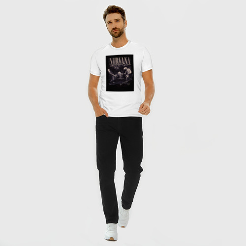 Мужская футболка хлопок Slim с принтом Nirvana 4 live, вид сбоку #3
