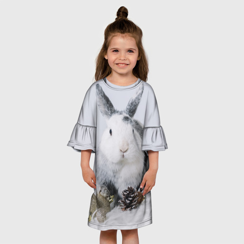 Детское платье 3D с принтом Кролик с шишками и игрушками, вид сбоку #3
