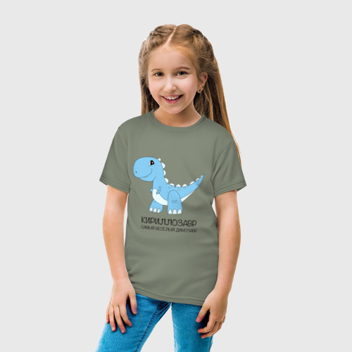 Детская футболка хлопок Динозавр Кириллозавр, самый веселый тираннозавр Кирилл, цвет авокадо - фото 5