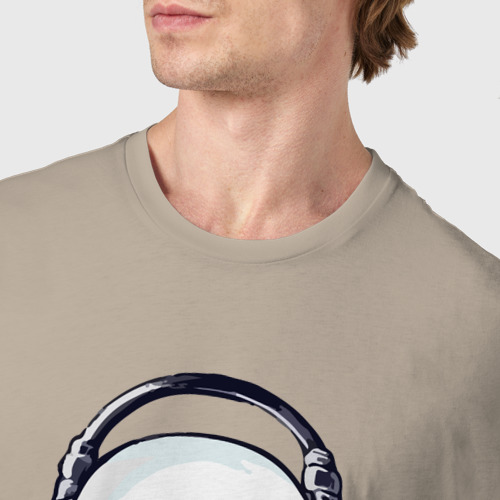 Мужская футболка хлопок с принтом Прикольный призрак в наушниках, фото #4