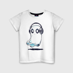 Детская футболка хлопок Прикольный призрак в наушниках