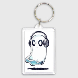 Брелок прямоугольный 35*50 Прикольный призрак в наушниках