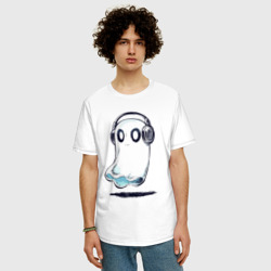 Мужская футболка хлопок Oversize Прикольный призрак в наушниках - фото 2