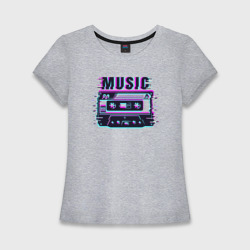 Женская футболка хлопок Slim Ретро кассета магнитофонная глитч