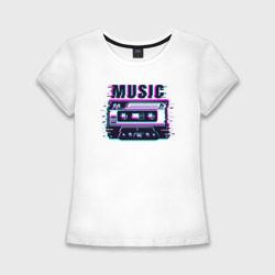 Женская футболка хлопок Slim Ретро кассета магнитофонная глитч