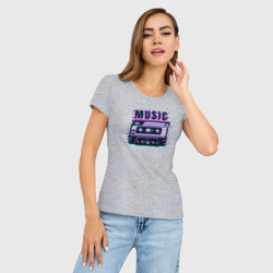 Женская футболка хлопок Slim Ретро кассета магнитофонная глитч - фото 2