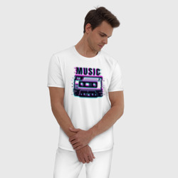 Мужская пижама хлопок Ретро кассета магнитофонная глитч - фото 2