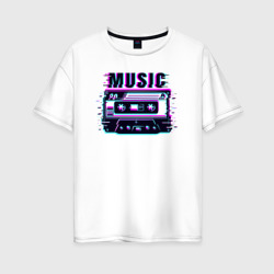 Ретро кассета магнитофонная глитч – Женская футболка хлопок Oversize с принтом купить со скидкой в -16%