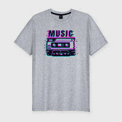 Мужская футболка хлопок Slim Ретро кассета магнитофонная глитч