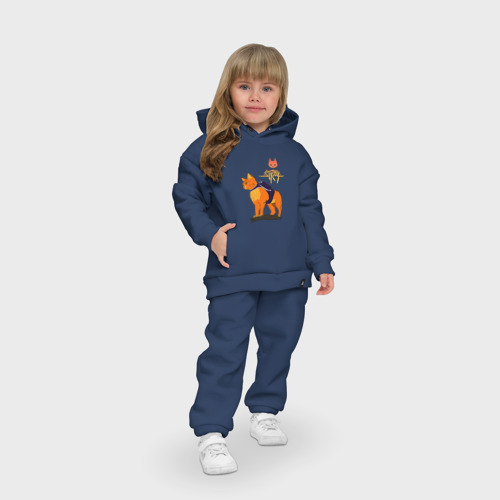 Детский костюм хлопок Oversize Stray - cat logo, цвет темно-синий - фото 7