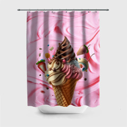 Штора 3D для ванной Аппетитное мороженое с клубникой и шоколадом