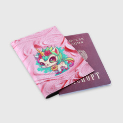 Обложка для паспорта матовая кожа Единорог в розовом мороженом - фото 2