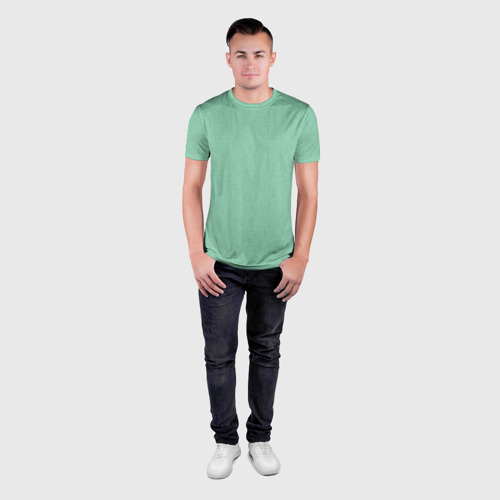 Мужская футболка 3D Slim с принтом Нежно зеленый в елочку, вид сбоку #3
