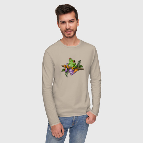 Мужской лонгслив хлопок лягушка на ветке, цвет миндальный - фото 3