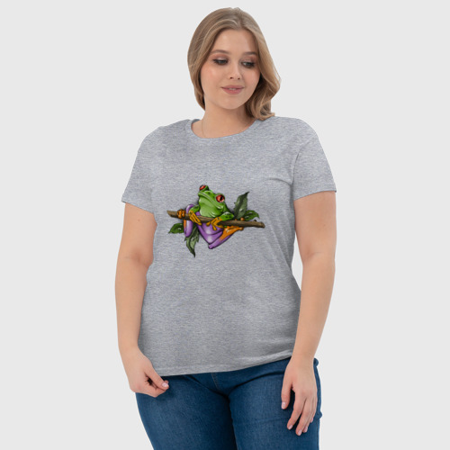 Женская футболка хлопок с принтом Лягушка на ветке, фото #4