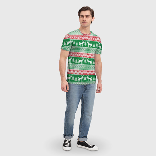 Мужская футболка 3D Новогодний белорусский узор с оленями, цвет 3D печать - фото 5