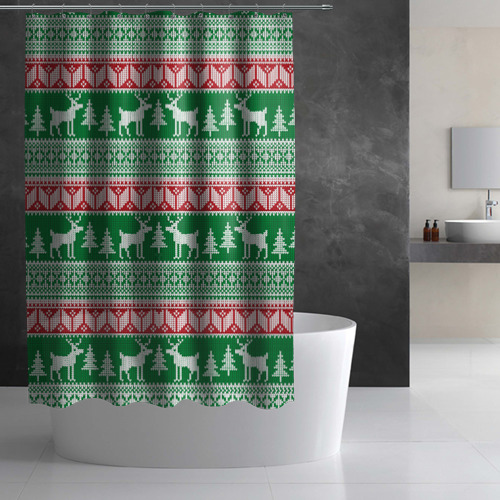 Штора 3D для ванной Новогодний белорусский узор с оленями - фото 3
