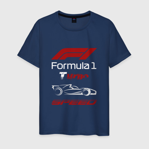 Мужская футболка из хлопка с принтом Формула 1 - турбо скорость, вид спереди №1