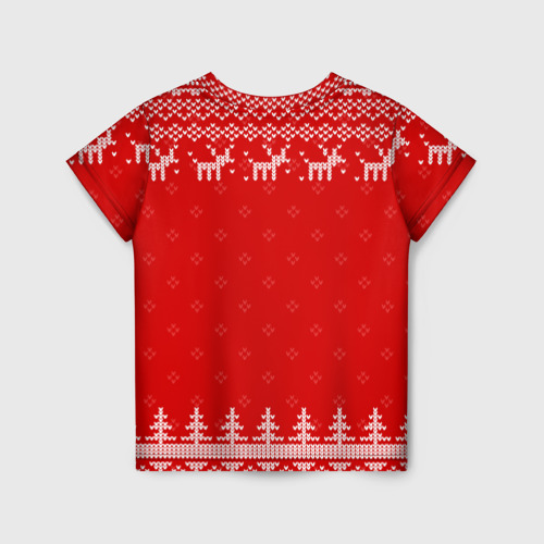 Детская футболка 3D с принтом Новогодняя Светлана: свитер с оленями, вид сзади #1