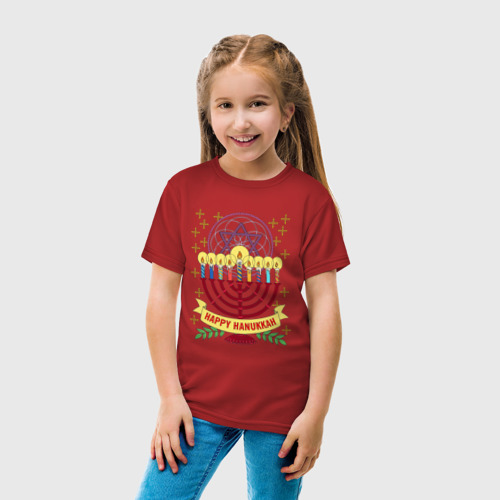 Детская футболка хлопок с принтом Весёлый праздник Ханука, вид сбоку #3