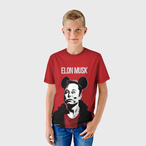 Детская футболка 3D с принтом Elon Musk в кофте с ушками, фото на моделе #1