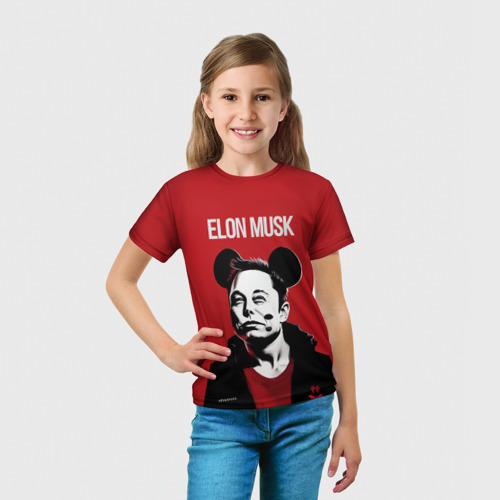 Детская футболка 3D с принтом Elon Musk в кофте с ушками, вид сбоку #3