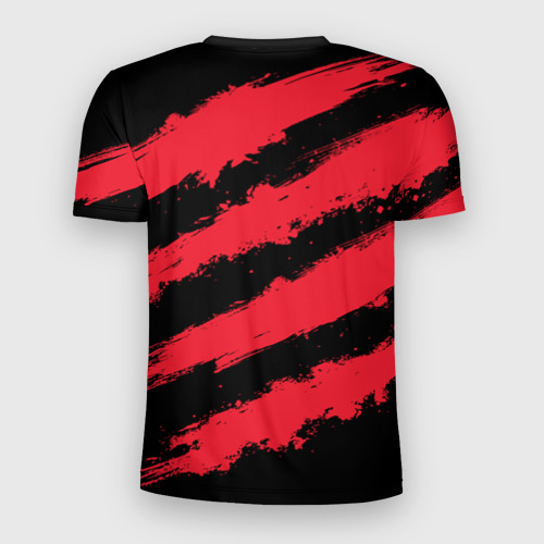 Мужская футболка 3D Slim с принтом Красно-черные полосы, вид сзади #1