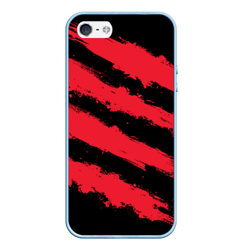 Чехол для iPhone 5/5S матовый Красно-черные полосы, цвет голубой