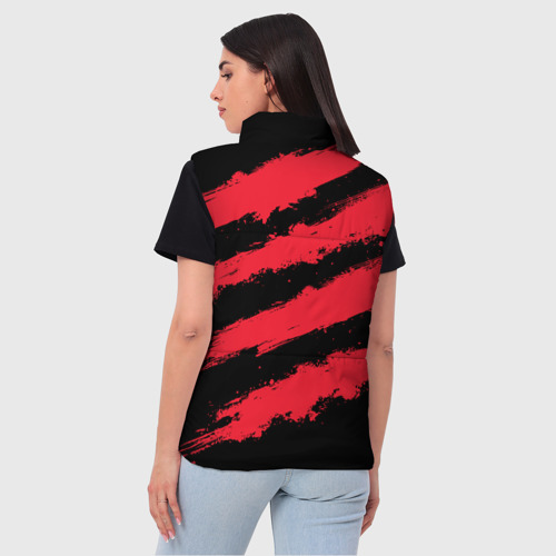 Женский жилет утепленный 3D с принтом Красно-черные полосы, вид сзади #2