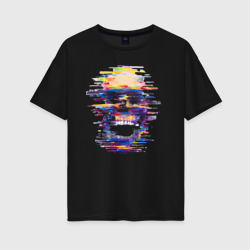 Женская футболка хлопок Oversize Art skull - glitch