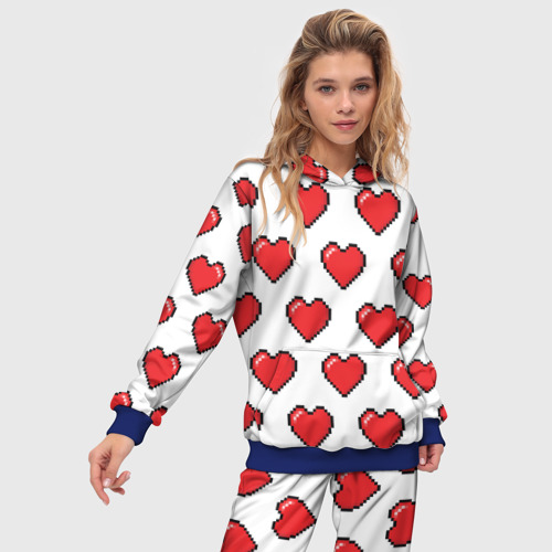 Женский костюм с толстовкой 3D В красное сердечко пиксель, цвет синий - фото 3