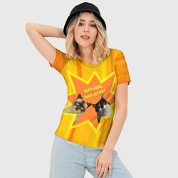 Женская футболка 3D Slim Наташа, как дела - коты мем - фото 2