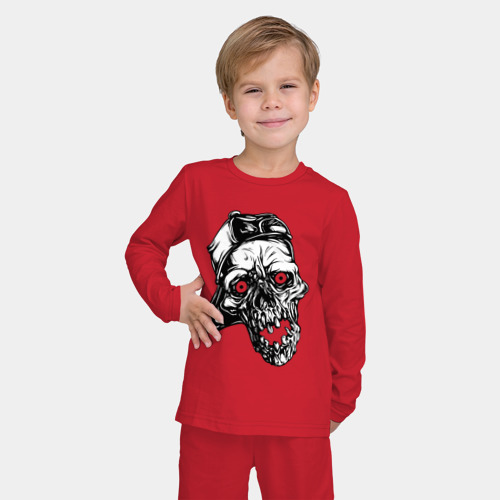Детская пижама с лонгсливом хлопок с принтом Cap skull, фото на моделе #1